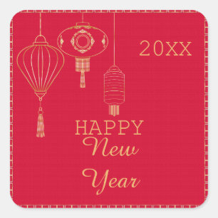 Personalized Chinese new year lantern red and gold Square Sticker