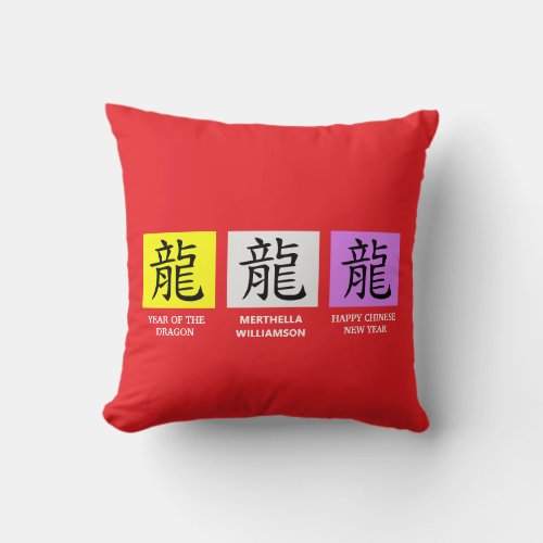 Personalized Chinese New YEAR OF THE DRAGON Throw Pillow