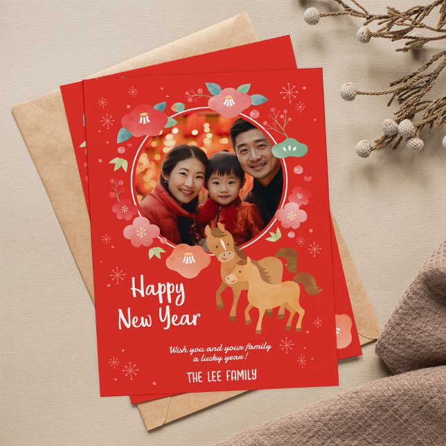 Personalized Chinese New Year Year Of Horse 2026 Holiday Card (Creator Uploaded)