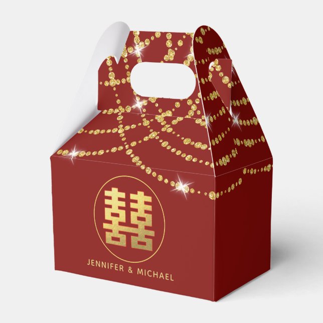 Personalized Chinese Wedding Happiness Gable Favor Boxes (Front Side)