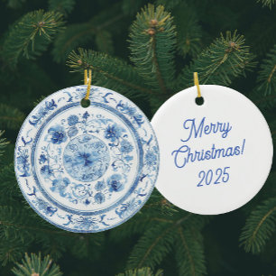 Personalized Chinoiserie Blue White Plates Ceramic Ornament