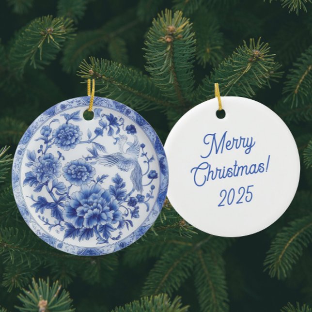 Personalized Chinoiserie Blue White Plates  Ceramic Ornament (Personalize it!)