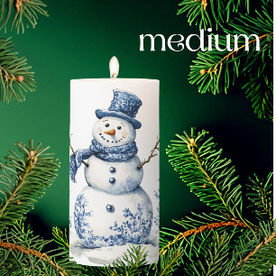 Personalized Chinoiserie Blue White Snowman Pillar Candle