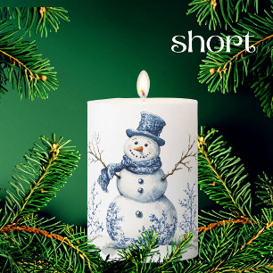 Personalized Chinoiserie Blue White Snowman Pillar Candle