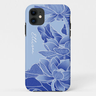 Personalized Chinoiserie Chic Blue Lotus Mandala iPhone 11 Case
