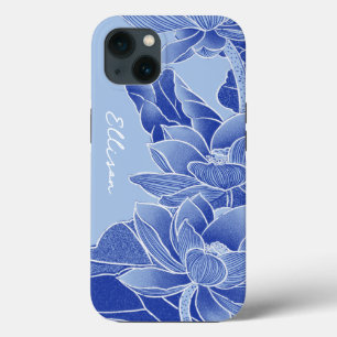 Personalized Chinoiserie Chic Blue Lotus Mandala iPhone 13 Case