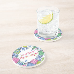 Personalized Chinoiserie Preppy Mahjong Game Night Coaster