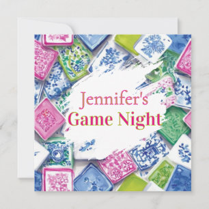 Personalized Chinoiserie Preppy Mahjong Game Night Holiday Card