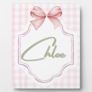 Personalized Chloe Baby Girl Nursery Bow&Gingham Plaque