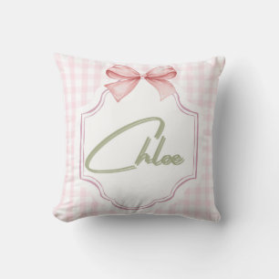 Personalized Chloe Baby Girl Nursery Bow&Gingham  Throw Pillow