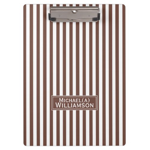Personalized Chocolate Brown White Stripes Elegant Clipboard