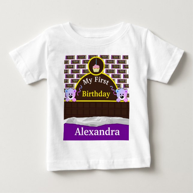 Personalized Chocolate Candy Bar Birthday Baby T-Shirt (Front)