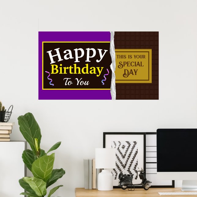 Personalized Chocolate Candy Bar Birthday Banner Poster (Home Office)
