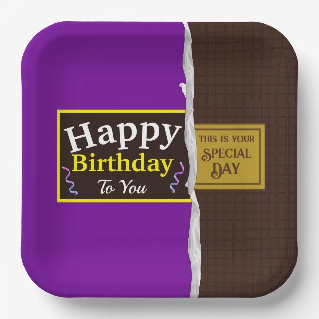 Personalized Chocolate Candy Bar Birthday Paper Plates (Front)