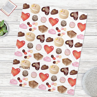 Personalized Chocolate Candy Heart Pattern Fleece Blanket