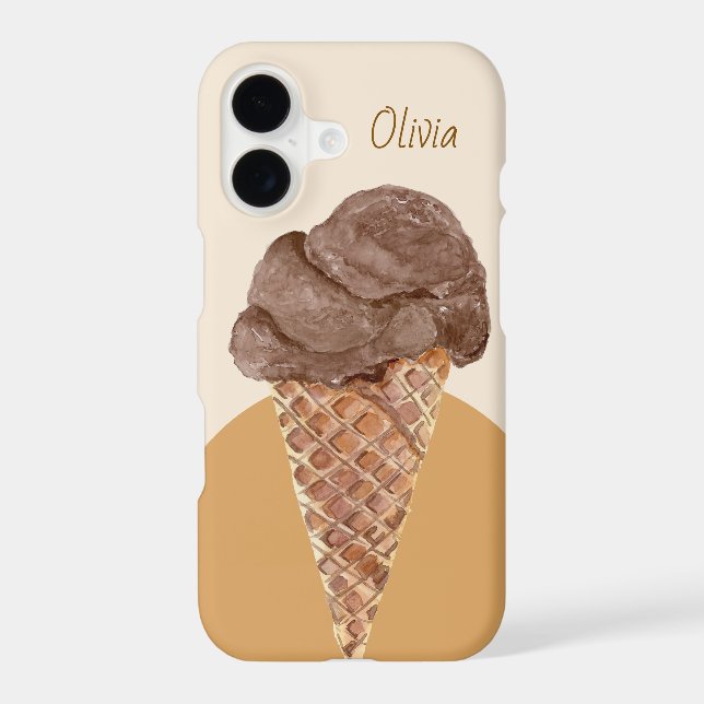 Personalized Chocolate Ice cream Watercolor iPhone Case (Back)