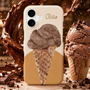Personalized Chocolate Ice cream Watercolor iPhone 17 Case