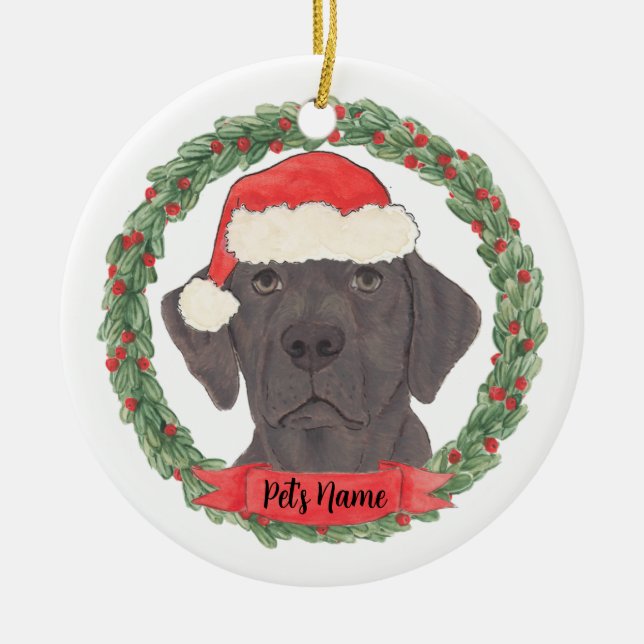 Personalized Chocolate Lab Ceramic Ornament (Front)