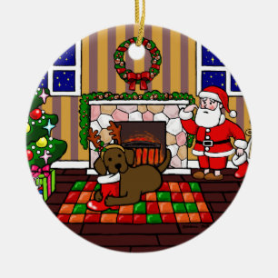 Personalized Chocolate Lab Christmas Cartoon Ceramic Ornament