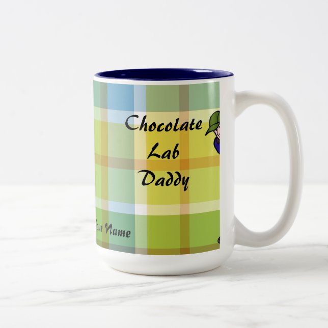 Personalized Chocolate Lab Daddy Plaid Two-Tone Coffee Mug (Right)