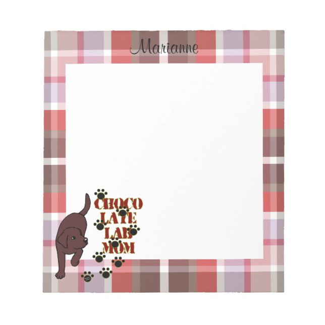Personalized Chocolate Lab Mom Plaid Notepad (Front)