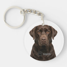 Personalized Chocolate Lab Portrait Dog Keychains