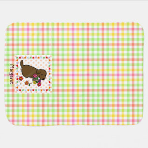 Personalized Chocolate Lab Puppy Flower Basket Baby Blanket