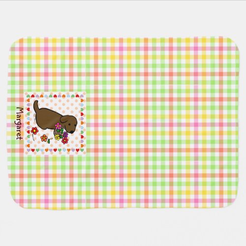 Personalized Chocolate Lab Puppy Flower Basket Baby Blanket