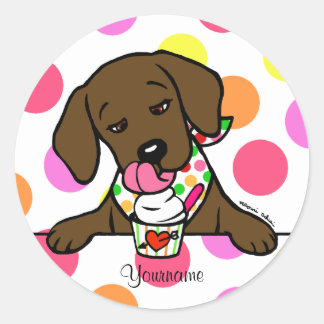 Personalized Chocolate Lab Puppy Ice Cream Classic Round Sticker