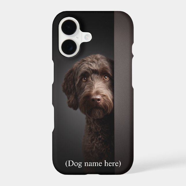 Personalized Chocolate Labradoodle Portrait iPhone Case (Back)