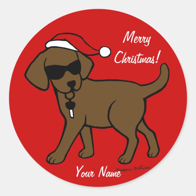Personalized Chocolate Labrador Cartoon Christmas Classic Round Sticker (Front)