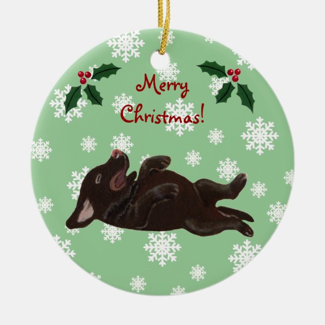 Personalized Chocolate Labrador Christmas Ceramic Ornament (Front)