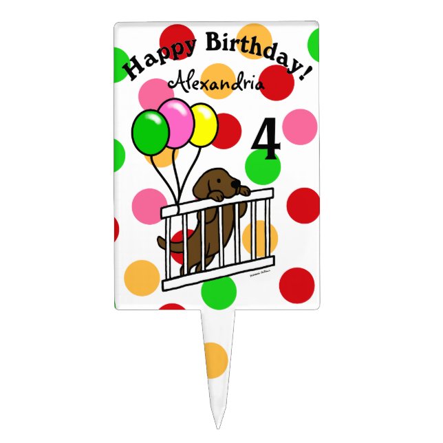 Personalized Chocolate Labrador Puppy Birthday Cake Topper (Front)