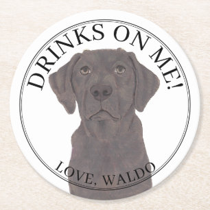 Personalized Chocolate Labrador Wedding Round Paper Coaster