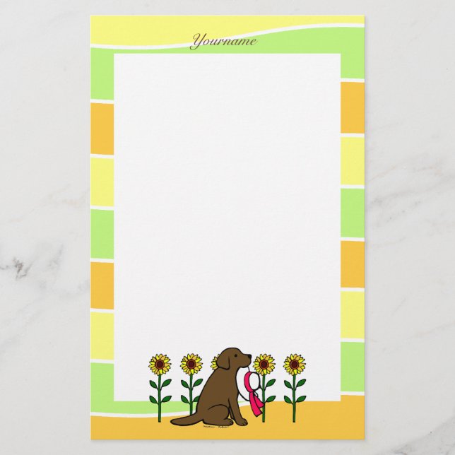 Personalized Chocolate Labrador with Sunflowers Stationery (Front)