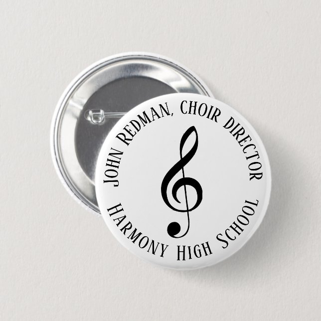 Personalized Choir Director Treble Clef Music Button (Front & Back)