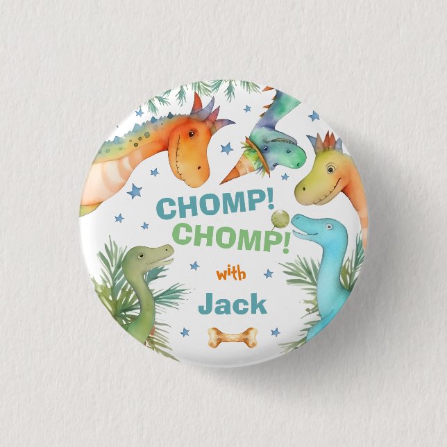Personalized CHOMP! CHOMP! Dinosaur Badge Button (Front)