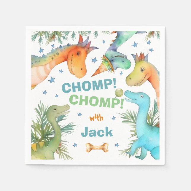 Personalized CHOMP! CHOMP! Dinosaur Napkin (Front)