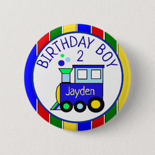 Personalized Choo Choo Train Birthday Boy Name Button