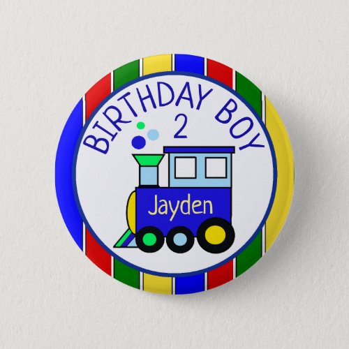 Personalized Choo Choo Train Birthday Boy Name Button
