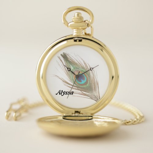 Personalized Choose Background Peacock Feather Pocket Watch