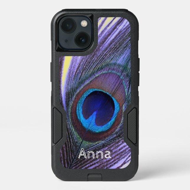 Personalized Choose Background Pur Peacock Feather Otterbox iPhone Case (Back)