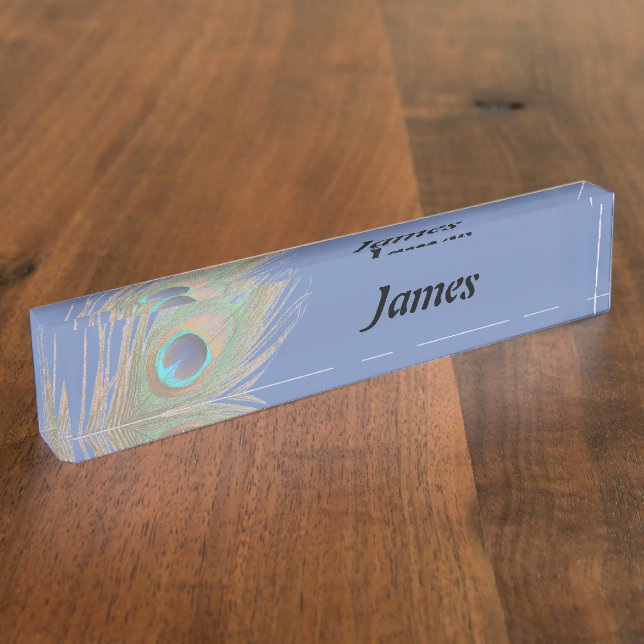 Personalized Choose Color Close Up Peacock Feather Name Plate (Side)