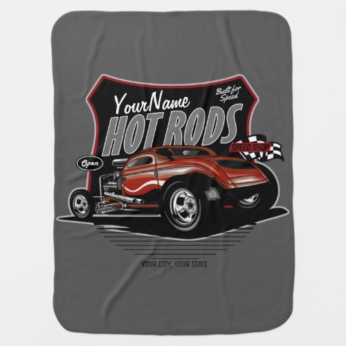 Personalized Chopped Red Hot Rod Coupe Speed Shop  Baby Blanket