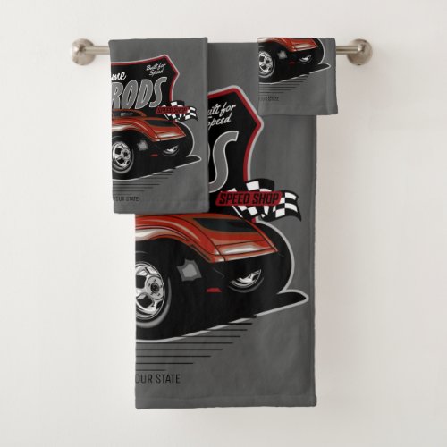 Personalized Chopped Red Hot Rod Coupe Speed Shop  Bath Towel Set
