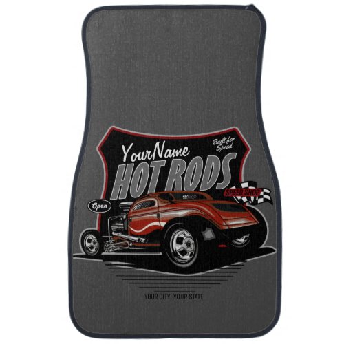 Personalized Chopped Red Hot Rod Coupe Speed Shop  Car Floor Mat