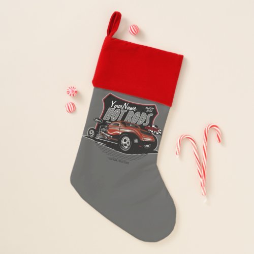 Personalized Chopped Red Hot Rod Coupe Speed Shop  Christmas Stocking