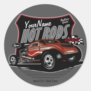 Personalized Chopped Red Hot Rod Coupe Speed Shop  Classic Round Sticker