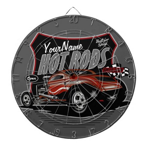 Personalized Chopped Red Hot Rod Coupe Speed Shop  Dart Board