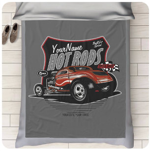 Personalized Chopped Red Hot Rod Coupe Speed Shop  Fleece Blanket